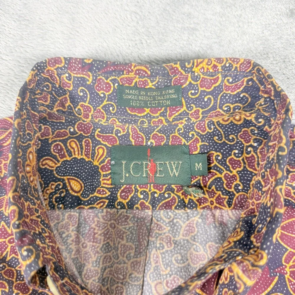Vintage J.Crew Oarsman Mens Med Short Sleeve Button Down Shirt Batik Floral AOP